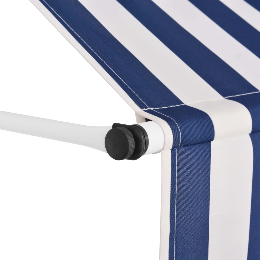 vidaXL Manuell uttrekkbar markise 350 cm blå og hvite striper
