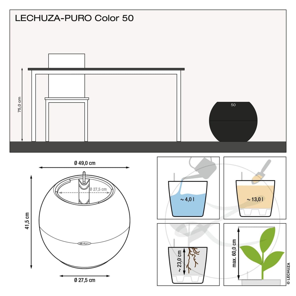 LECHUZA Plantekasse PURO Color 50 ALL-IN-ONE diameter 50 cm hvit