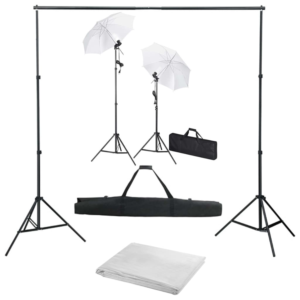 vidaXL Fotostudiosett med bakgrunn, lamper og parasoller