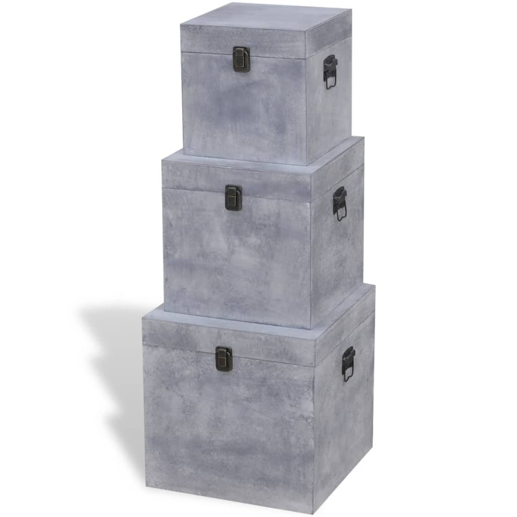 vidaXL Oppbevaringsboks 3 stk firkantet grå betong MDF