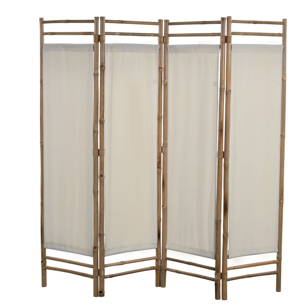 vidaXL Sammenleggbar romdeler 4-paneler bambus og lerret 160 cm