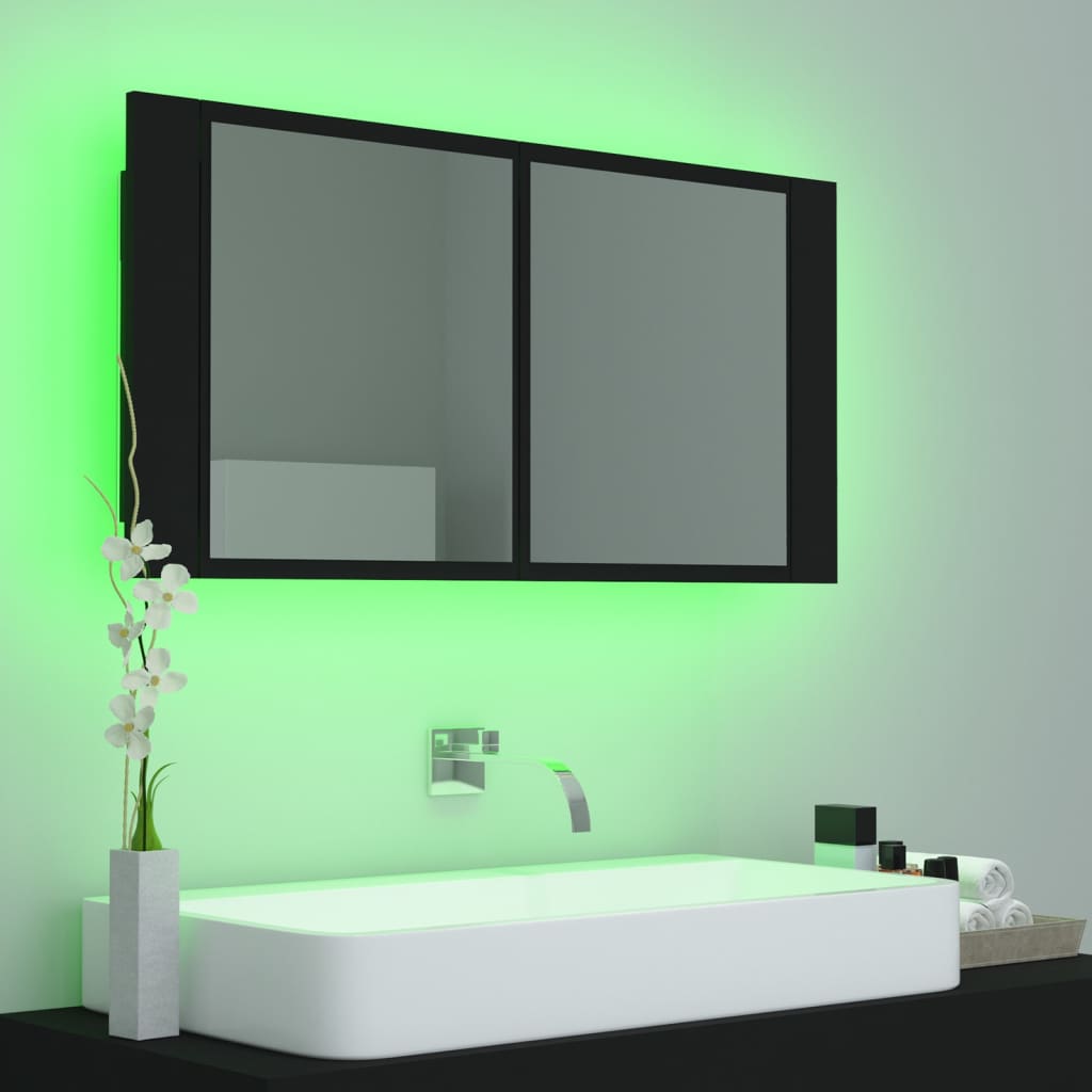 vidaXL LED-speilskap til baderom svart 90x12x45 cma kryl