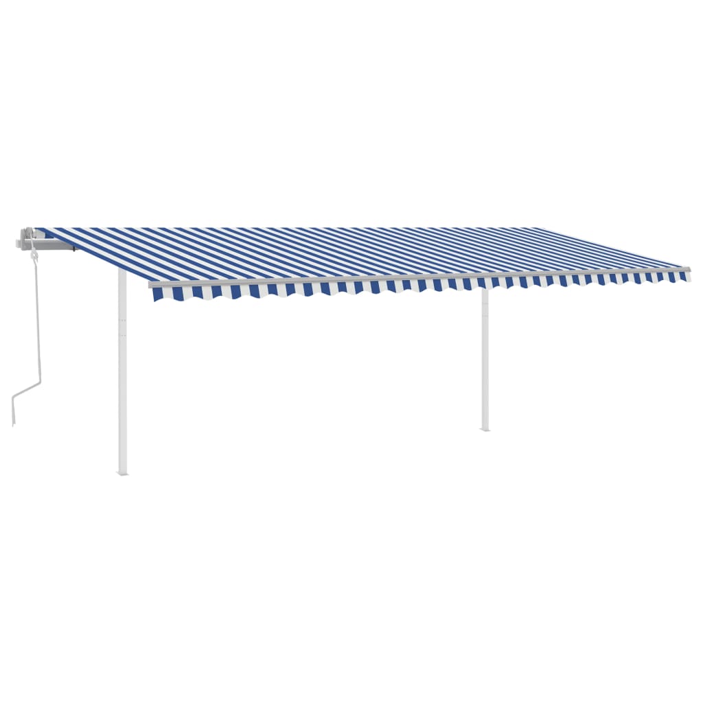 vidaXL Manuell uttrekkbar markise med stolper 6x3,5 m blå og hvit