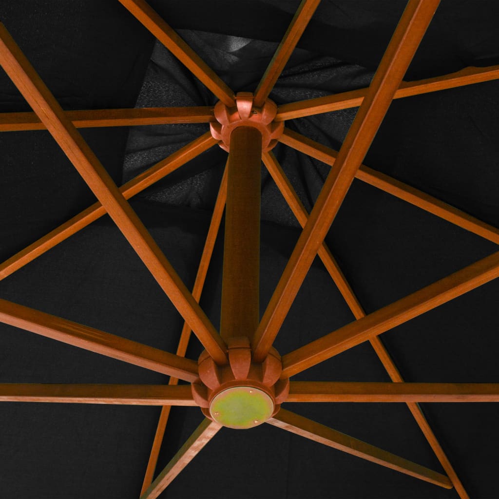 vidaXL Hengende parasoll med stolpe svart 3x3 m heltre gran