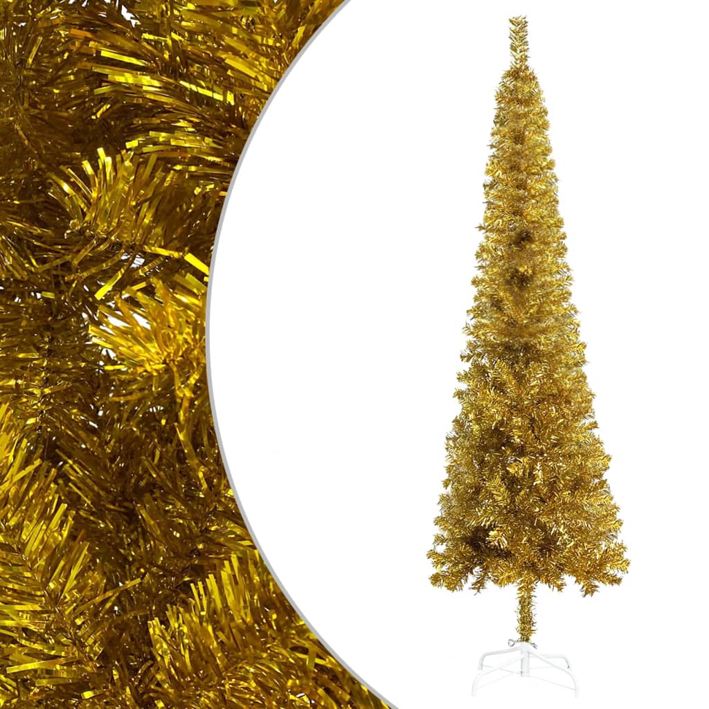 vidaXL Forhåndsbelyst slankt juletre gull 150 cm