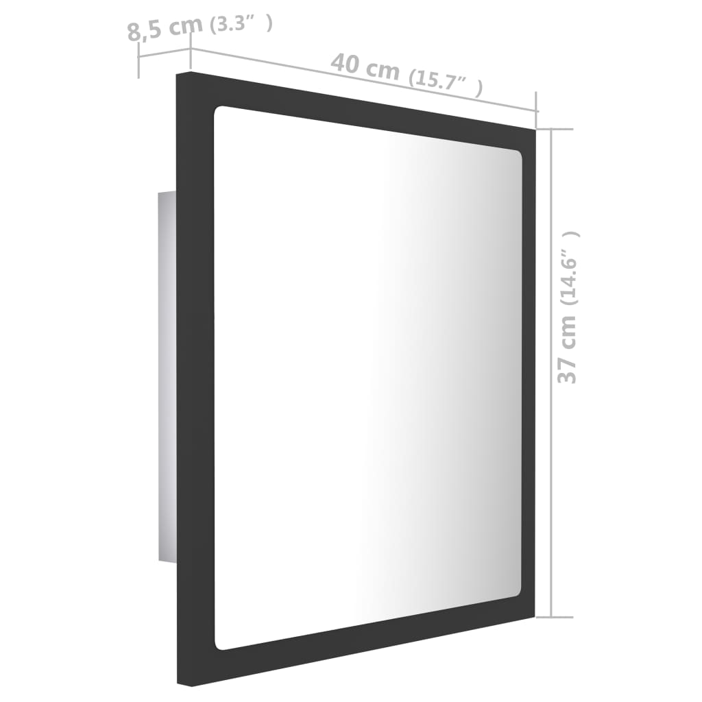 vidaXL LED-badespeil 40x8,5x37 cm sponplate grå