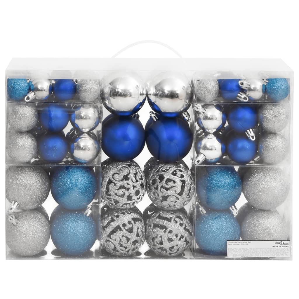 vidaXL Julekuler 100 stk blå og sølv 3 / 4 / 6 cm