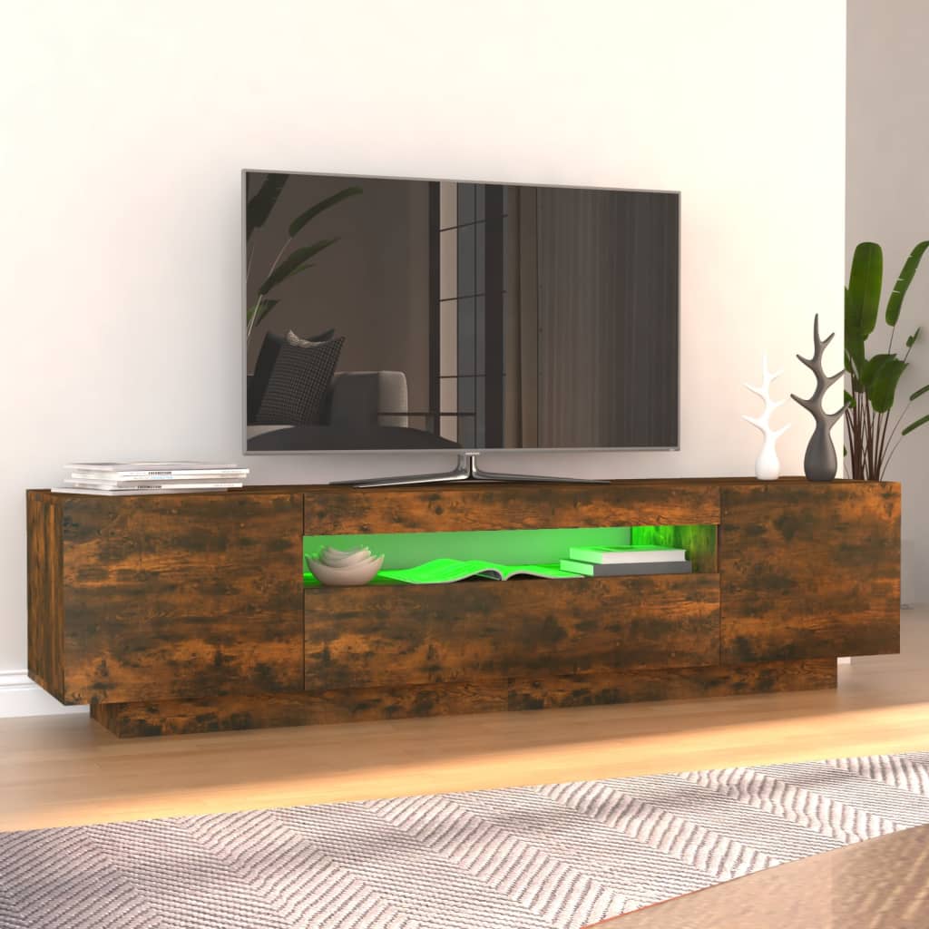 vidaXL TV-benk med LED-lys røkt eik 160x35x40 cm