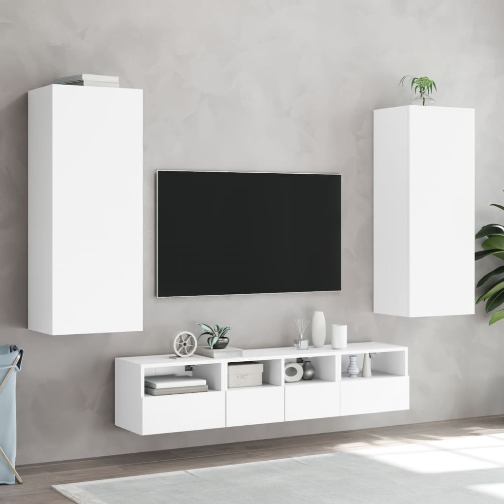 vidaXL Vegghengte TV-enheter 5 deler hvit konstruert tre