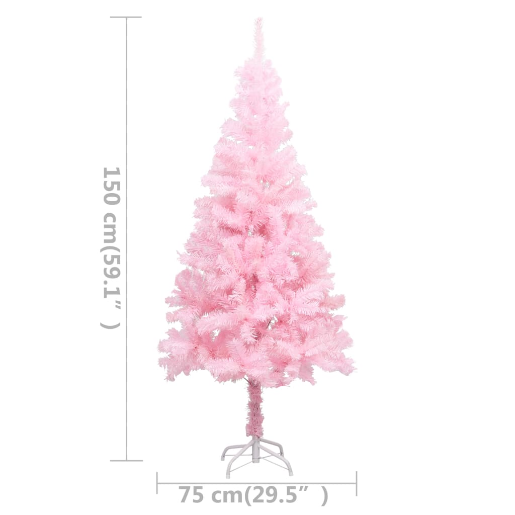vidaXL Forhåndsbelyst kunstig juletre med kulesett rosa 150 cm PVC