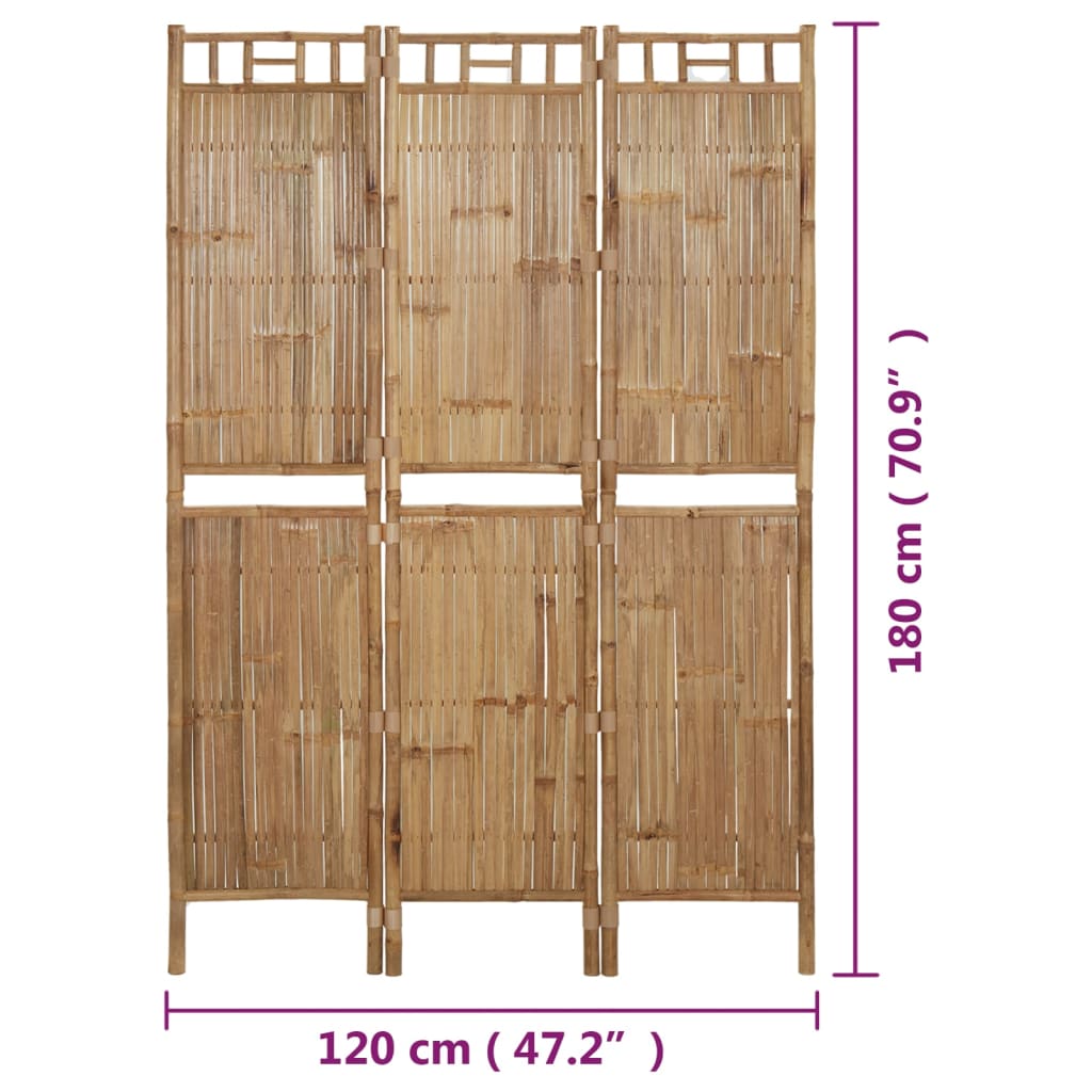 vidaXL Romdeler 3 paneler bambus 120x180 cm