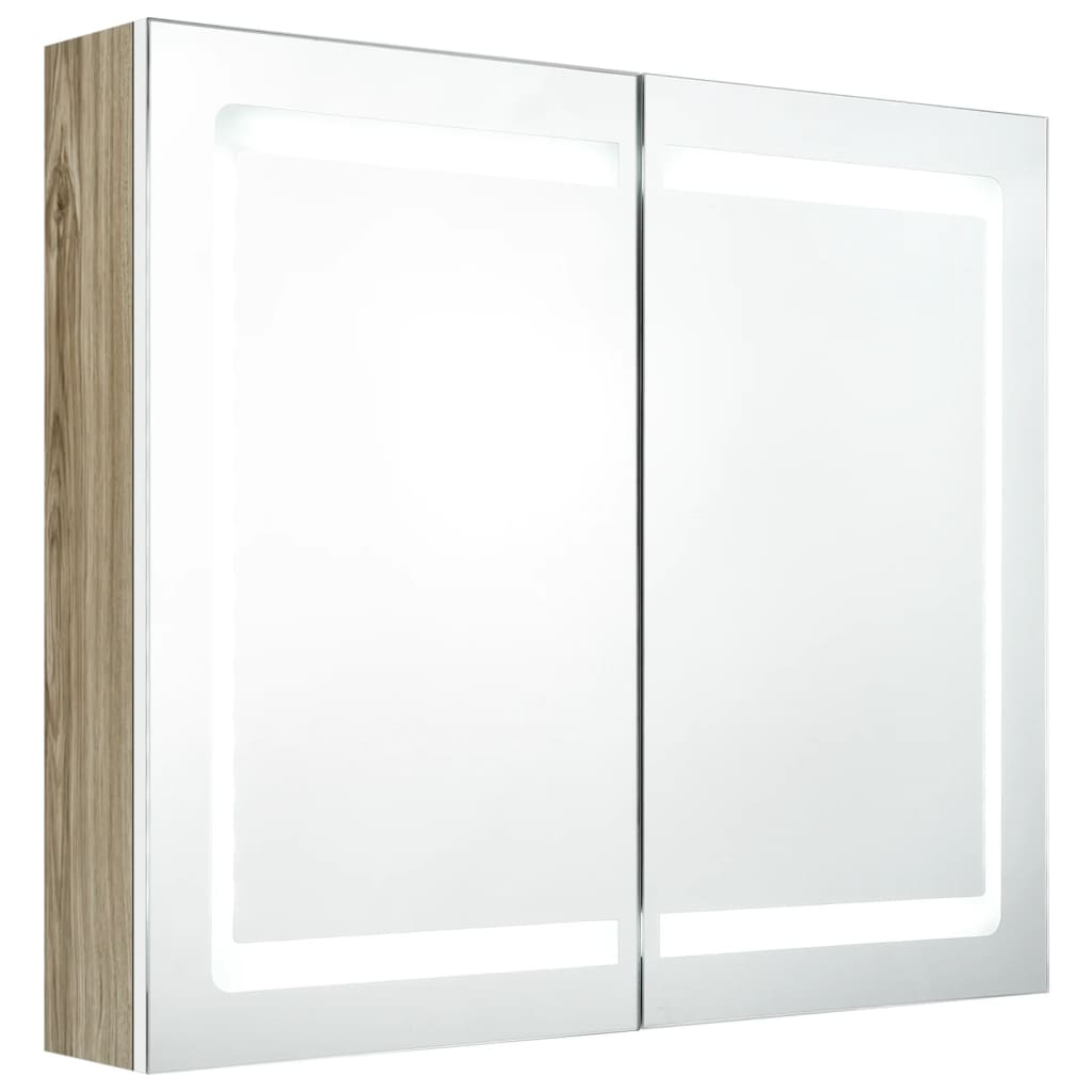 vidaXL LED-speilskap til bad hvit og eik 80x12x68 cm