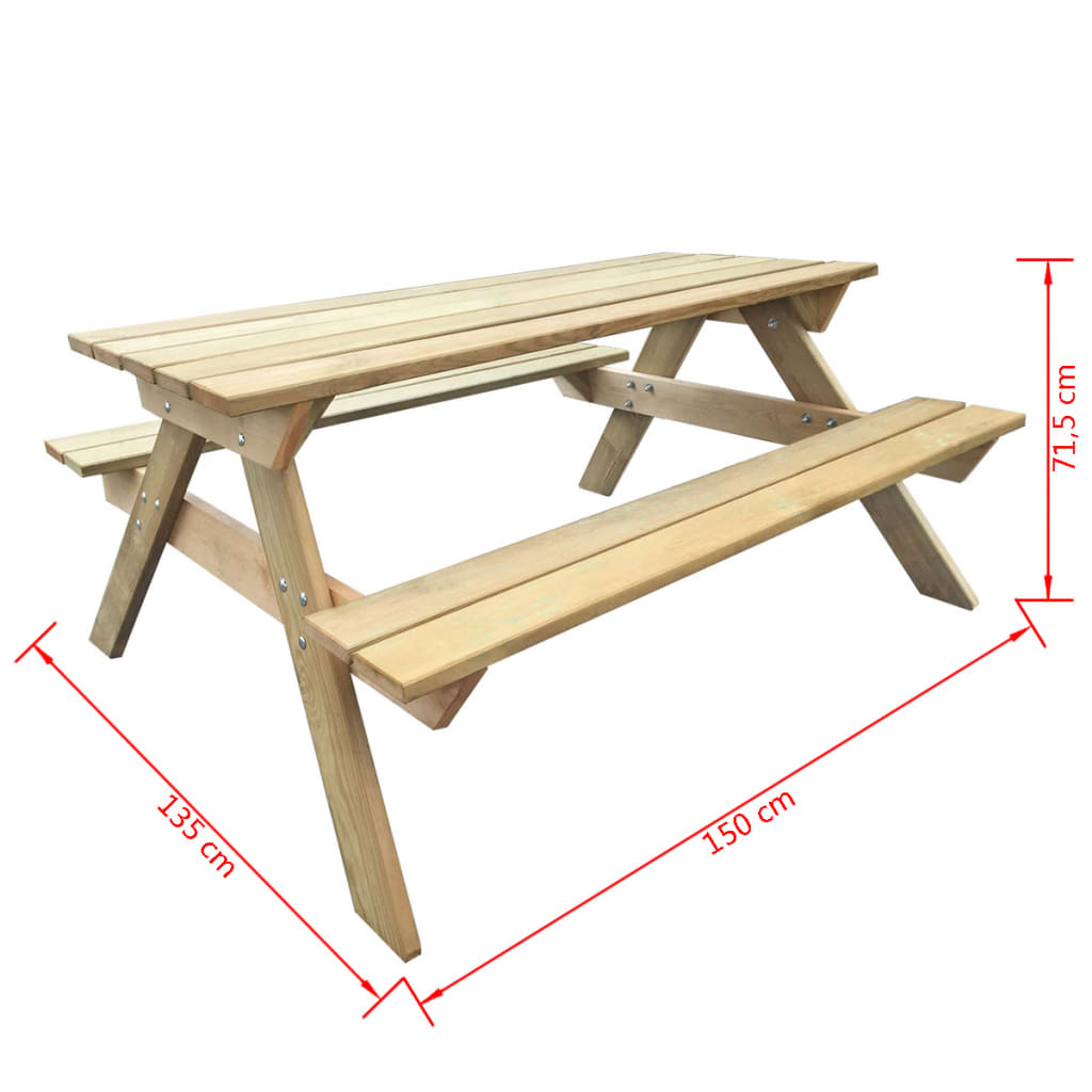 vidaXL Piknikbord for barn 150x135x71,5 cm tre