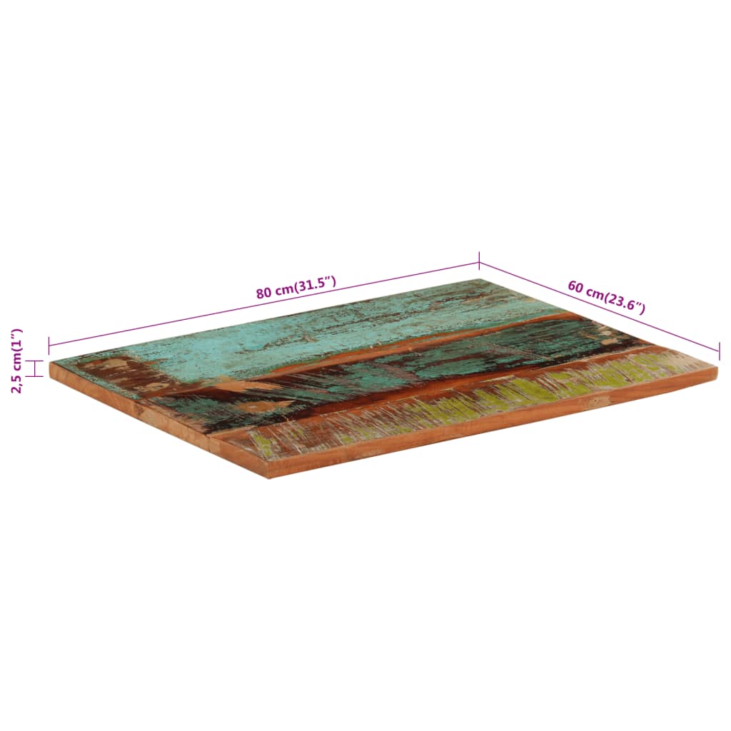 vidaXL Rektangulær bordplate 60x80 cm 25-27 mm gjenvunnet heltre
