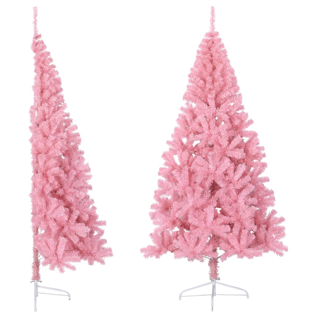 vidaXL Kunstig juletre halvt med stativ rosa 180 cm PVC