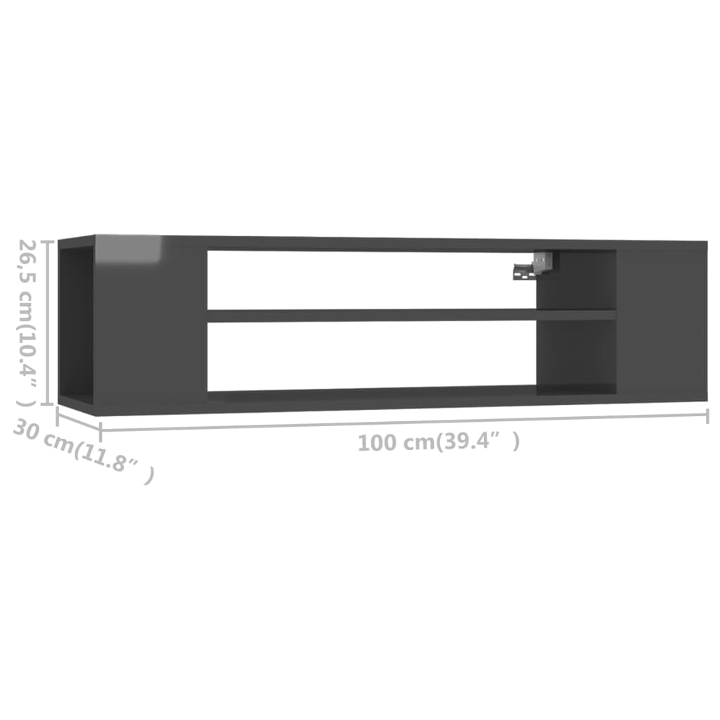 vidaXL Hengende TV-benk høyglans grå 100x30x26,5 cm sponplate