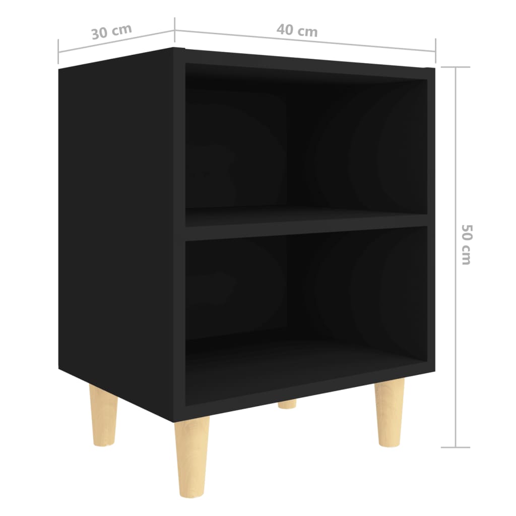 vidaXL Nattbord med ben i heltre svart 40x30x50 cm