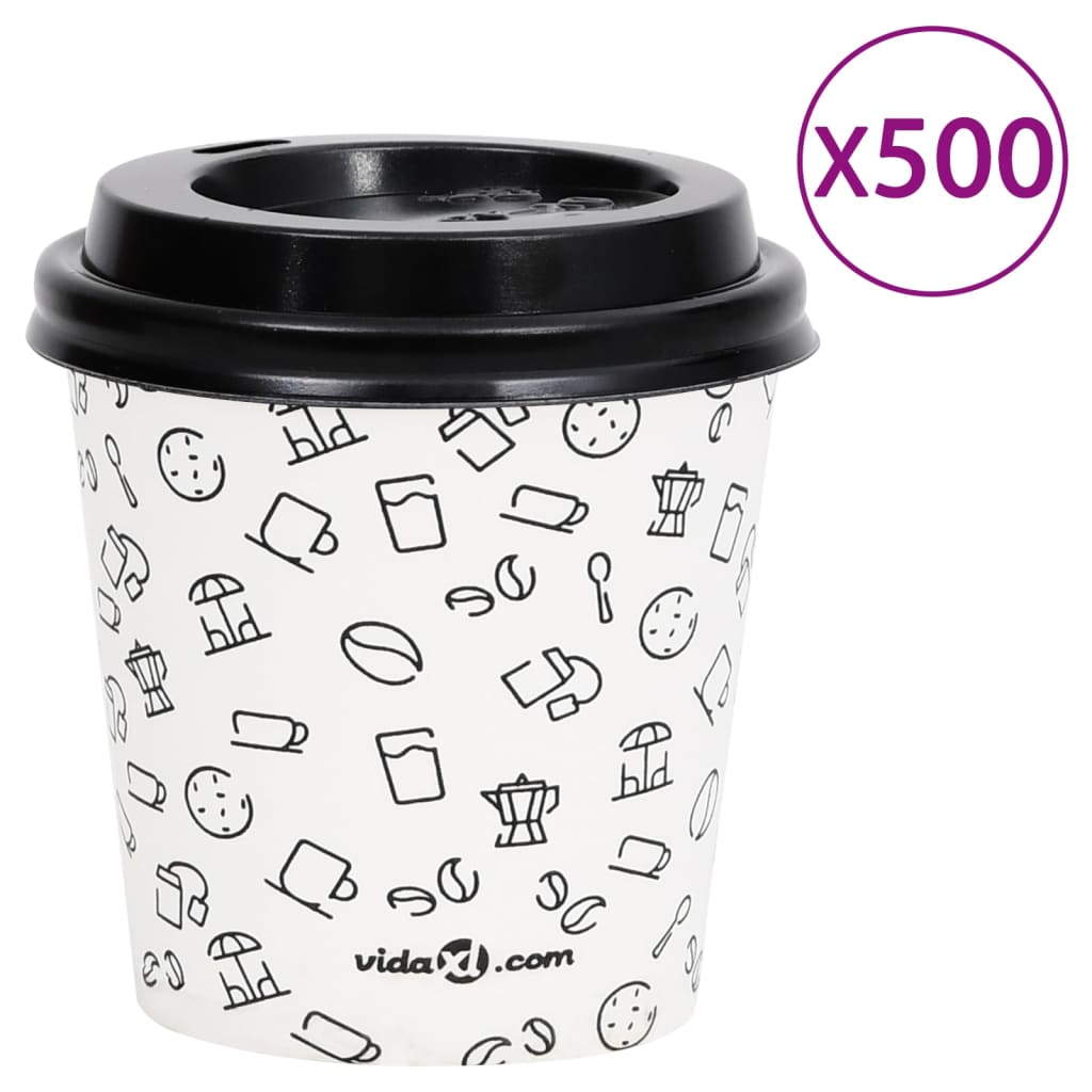 vidaXL Kaffepapirkopper med lokk 120 ml 500 stk hvit og svart