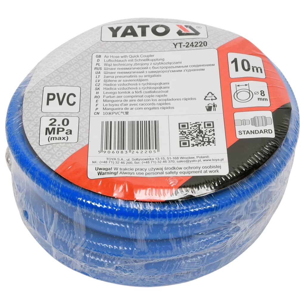 YATO Luftslange med kobling PVC 8mmx10m blå