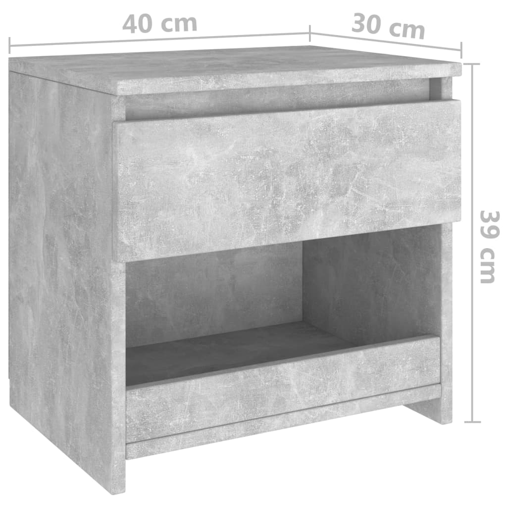 vidaXL Nattbord 2 stk betonggrå 40x30x39 cm sponplate