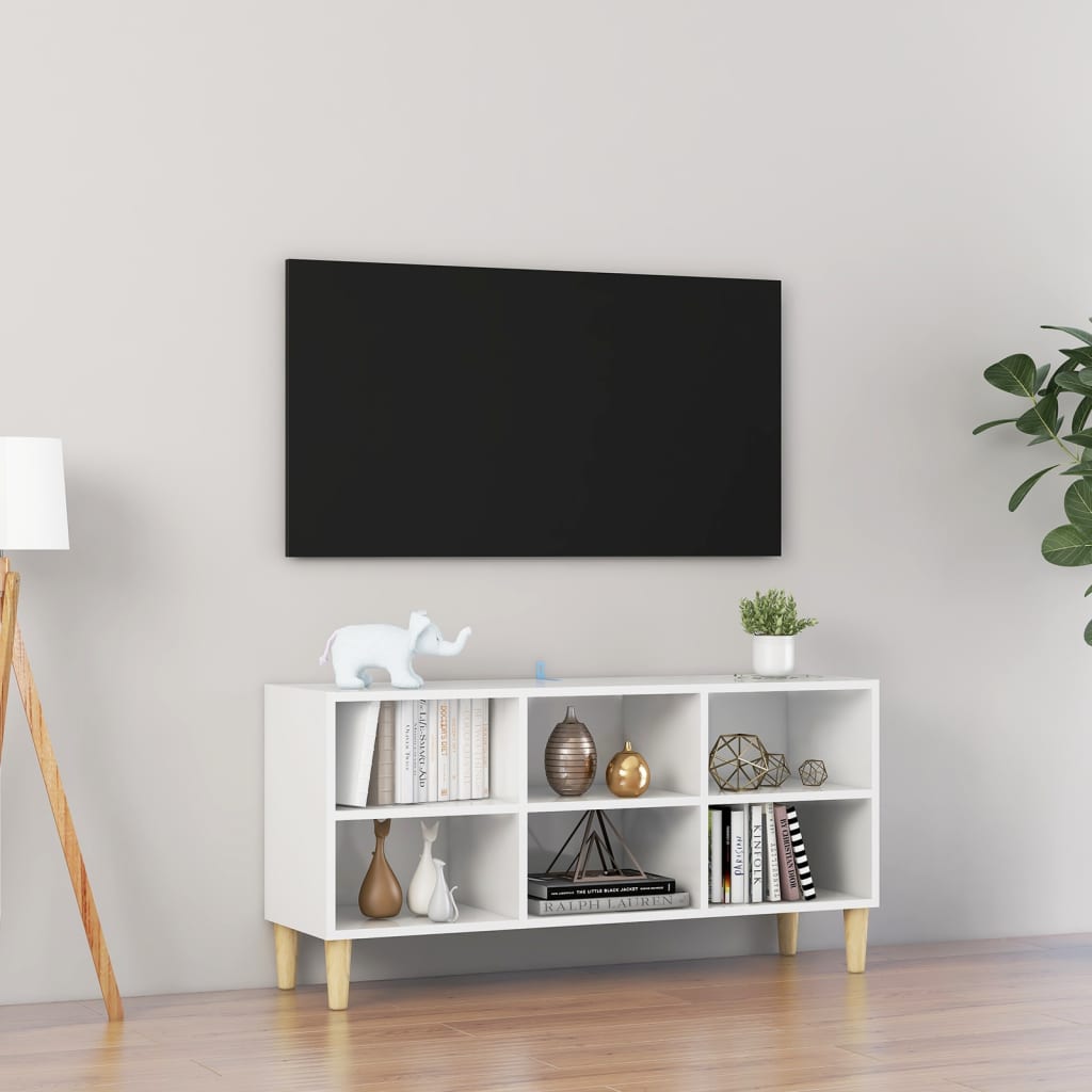 vidaXL TV-benk med ben i heltre høyglans hvit 103,5x30x50 cm