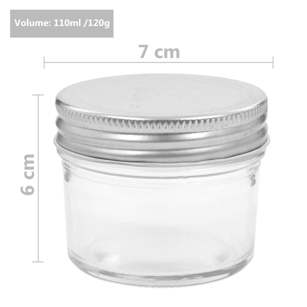 vidaXL Syltetøyglass med sølve lokk 48 stk 110 ml