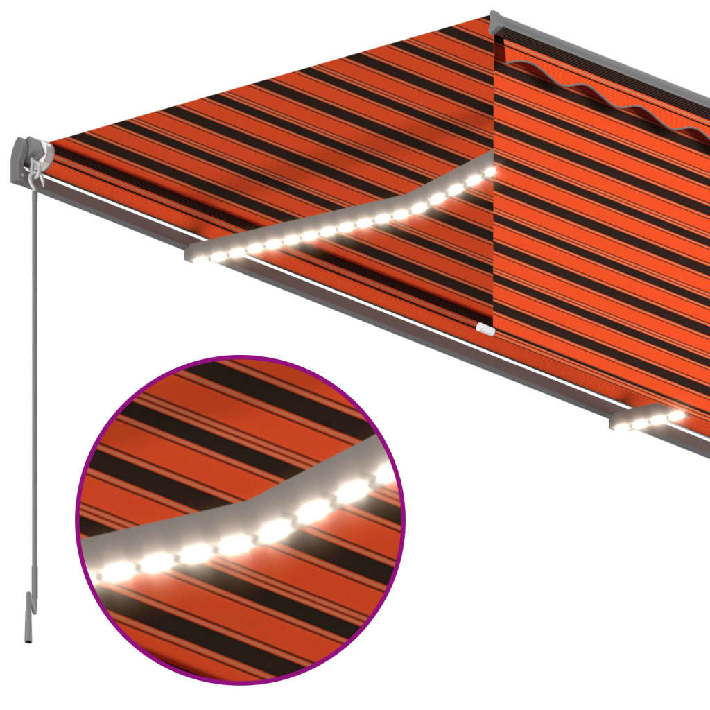 vidaXL Manuell uttrekkbar markise rullegardin LED 4x3 m oransje brun