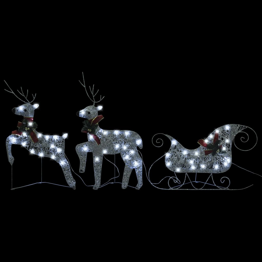 vidaXL Reinsdyr og slede juledekorasjon 100 lysdioder utendørs sølv