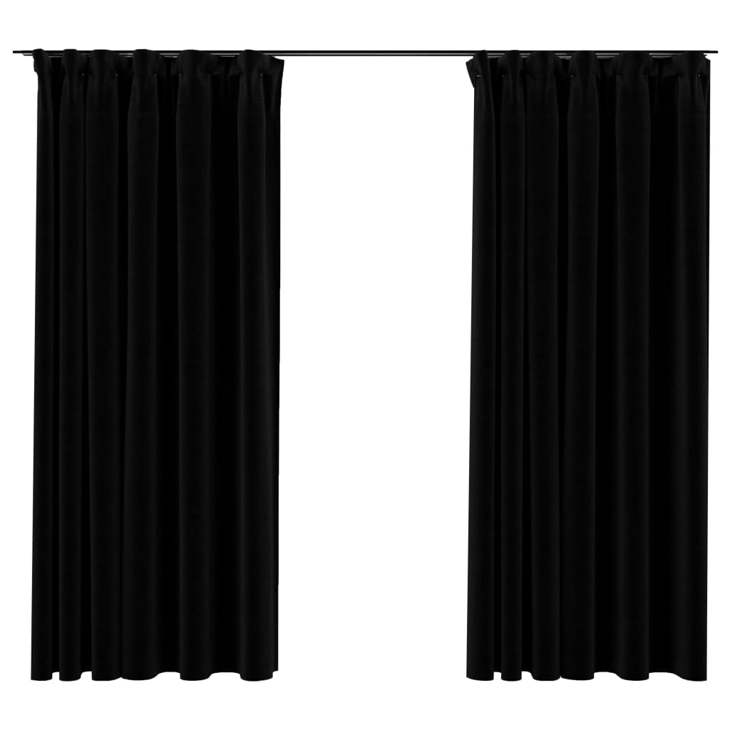vidaXL Lystette gardiner kroker og lin-design 2 stk svart 140x175 cm