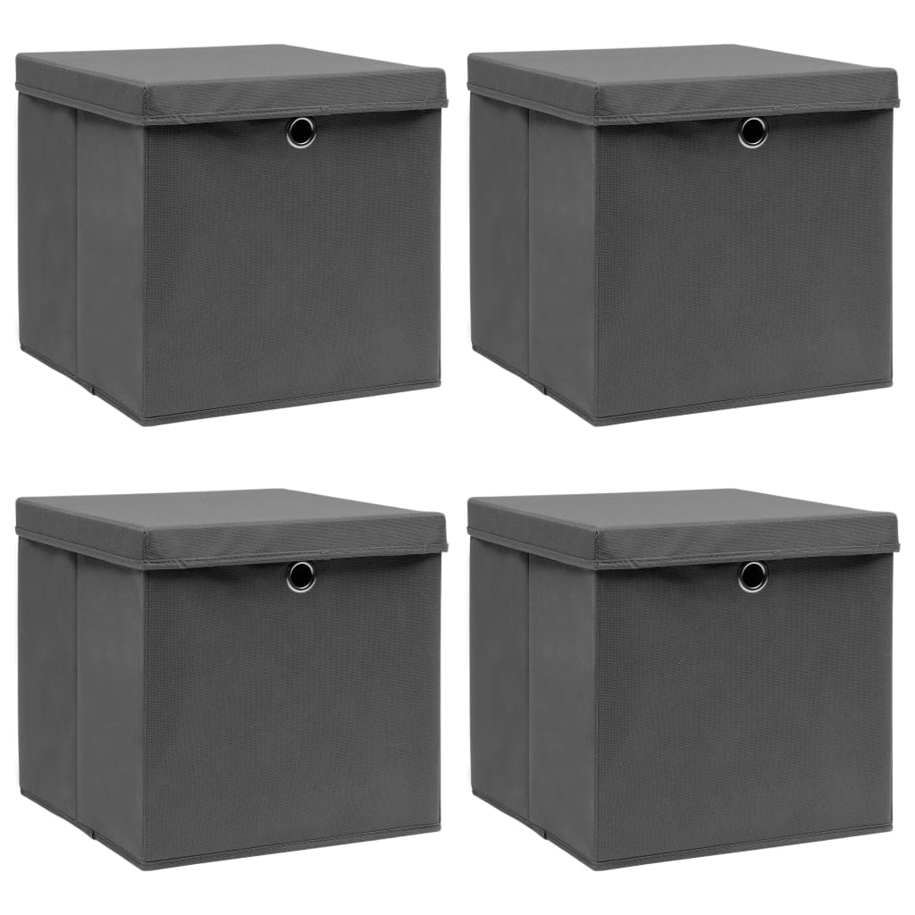 vidaXL Oppbevaringsbokser med lokk 4 stk grå 32x32x32 cm stoff