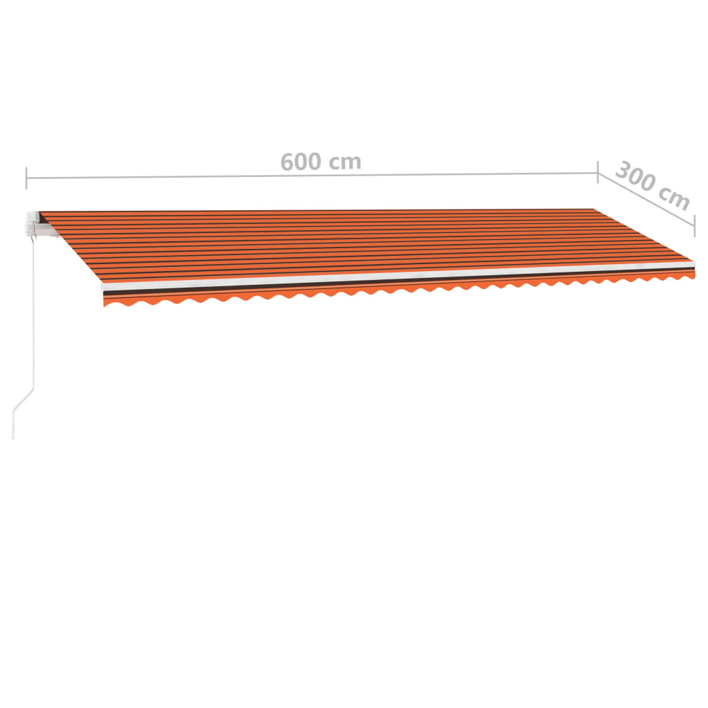 vidaXL Frittstående manuell uttrekkbar markise 600x300 cm oransje og brun