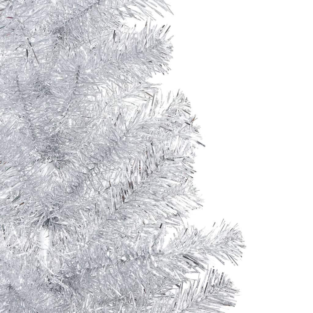 vidaXL Forhåndsbelyst kunstig juletre med kulesett sølv 210 cm PVC