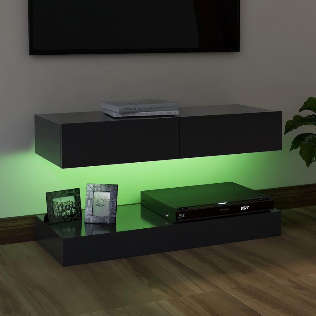 vidaXL TV-benk med LED-lys grå 90x35 cm