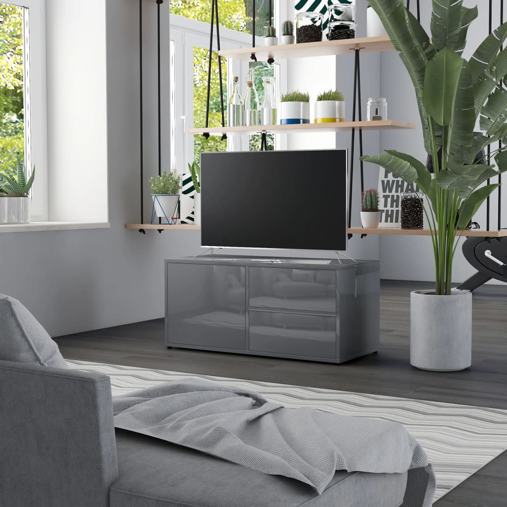 vidaXL TV-benk høyglans grå 80x34x36 cm sponplate