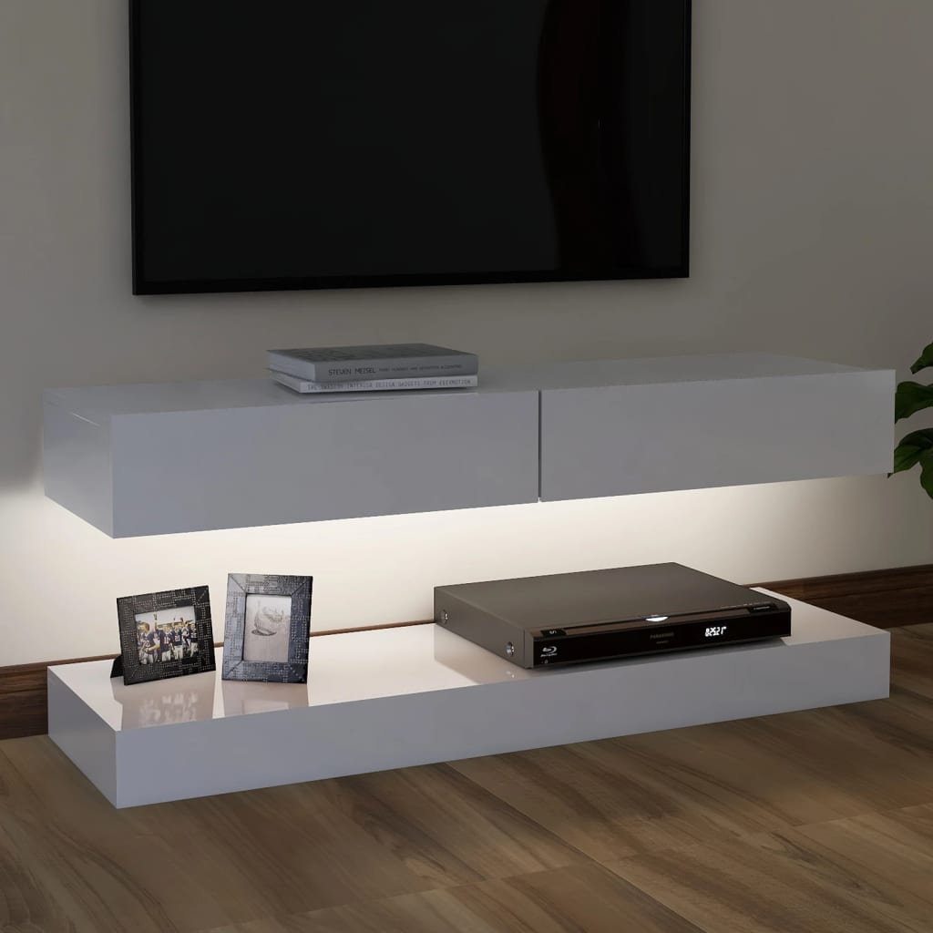 vidaXL TV-benk med LED-lys høyglans hvit 120x35 cm