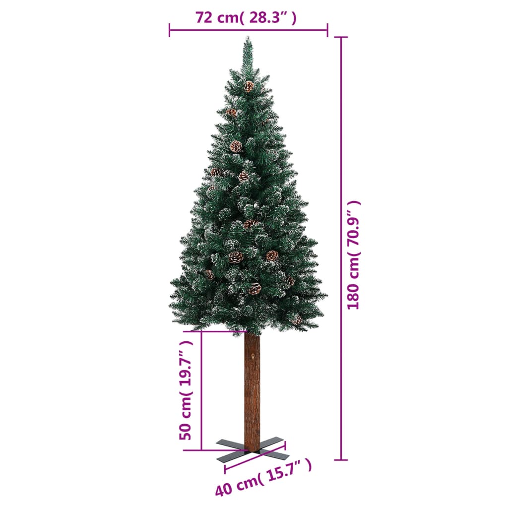vidaXL Slankt juletre med ekte tre og hvit snø grønn 180 cm