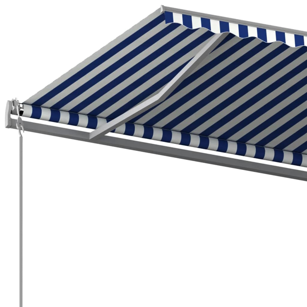 vidaXL Manuell uttrekkbar markise med stolper 5x3 m blå og hvit