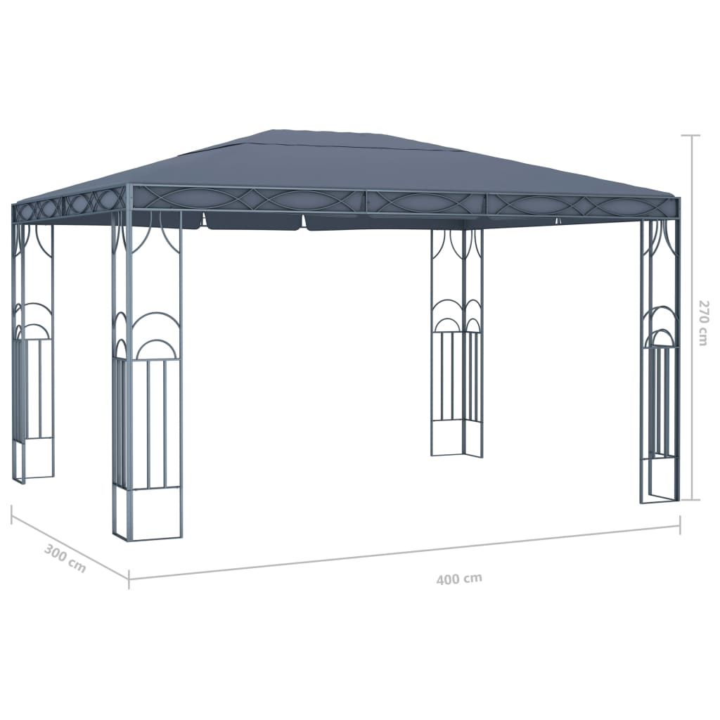 vidaXL Paviljong med gardin og LED-strenglys 400x300 cm antrasitt