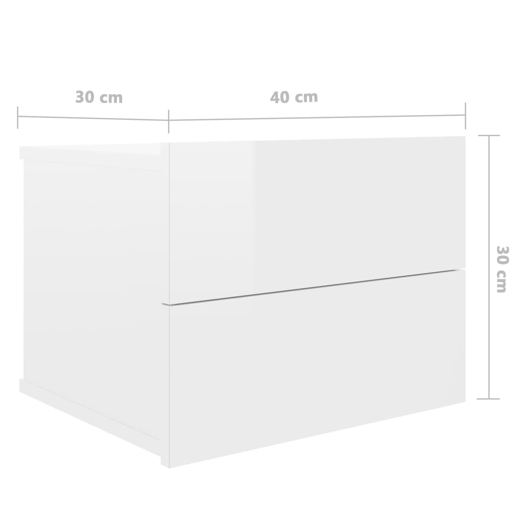 vidaXL Nattbord høyglans hvit 40x30x30 cm sponplate