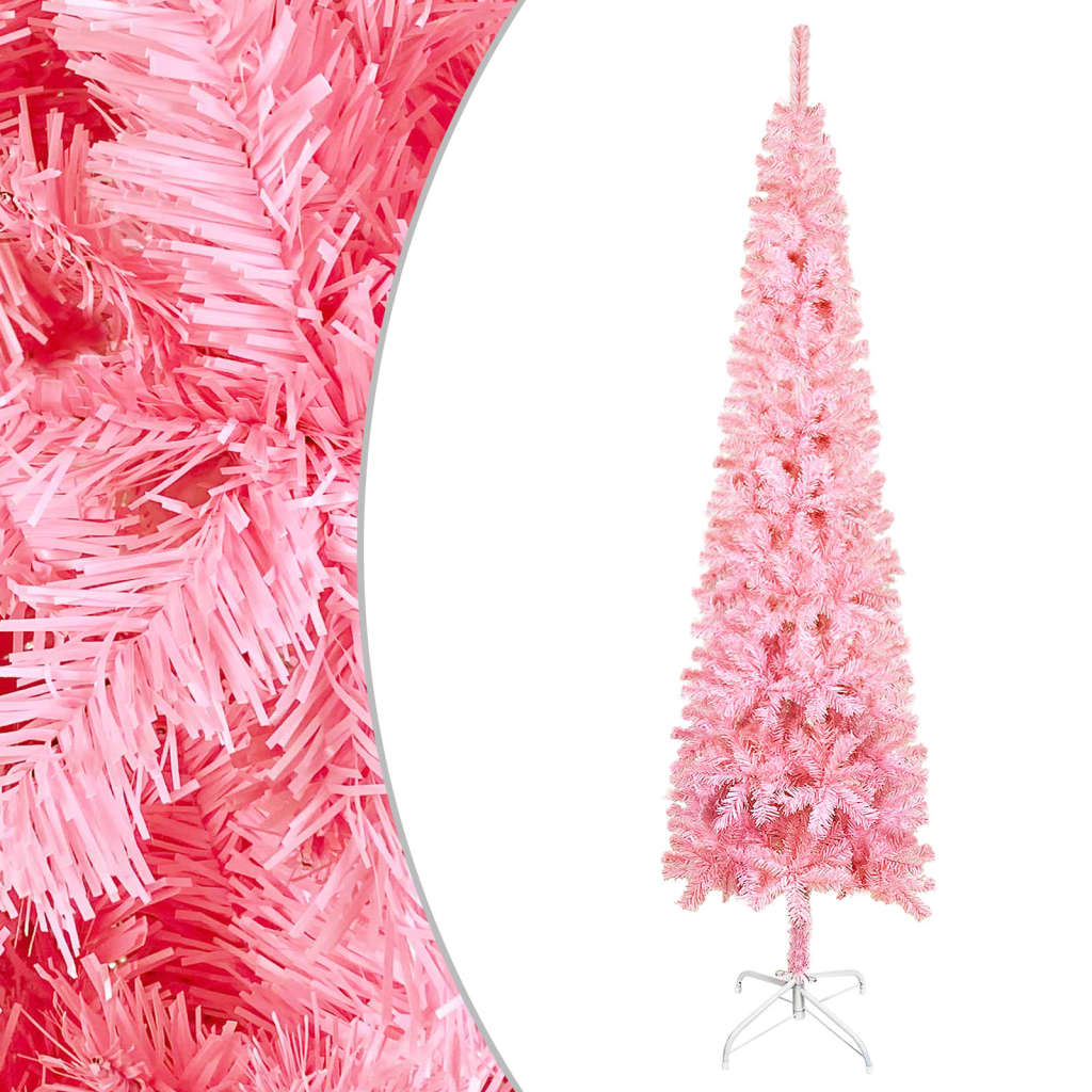 vidaXL Slankt juletre med LED og kulesett rosa 120 cm