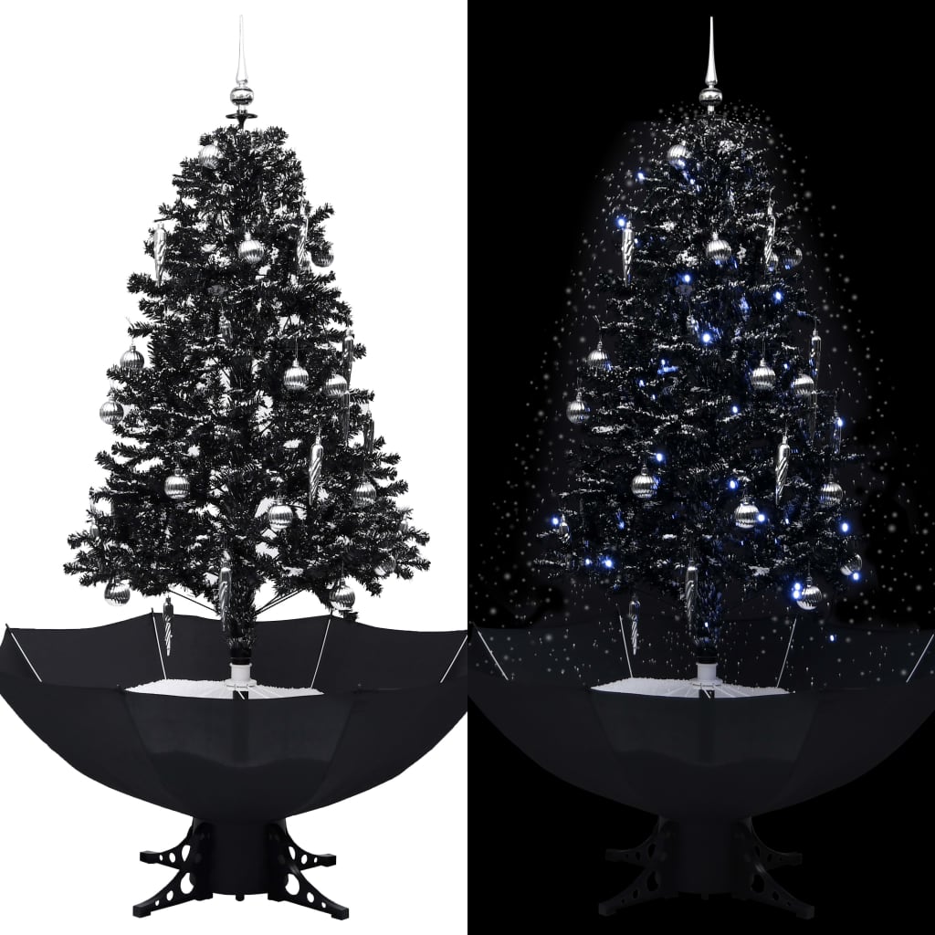 vidaXL Kunstig juletre med snø og paraplyfot svart 170 cm PVC
