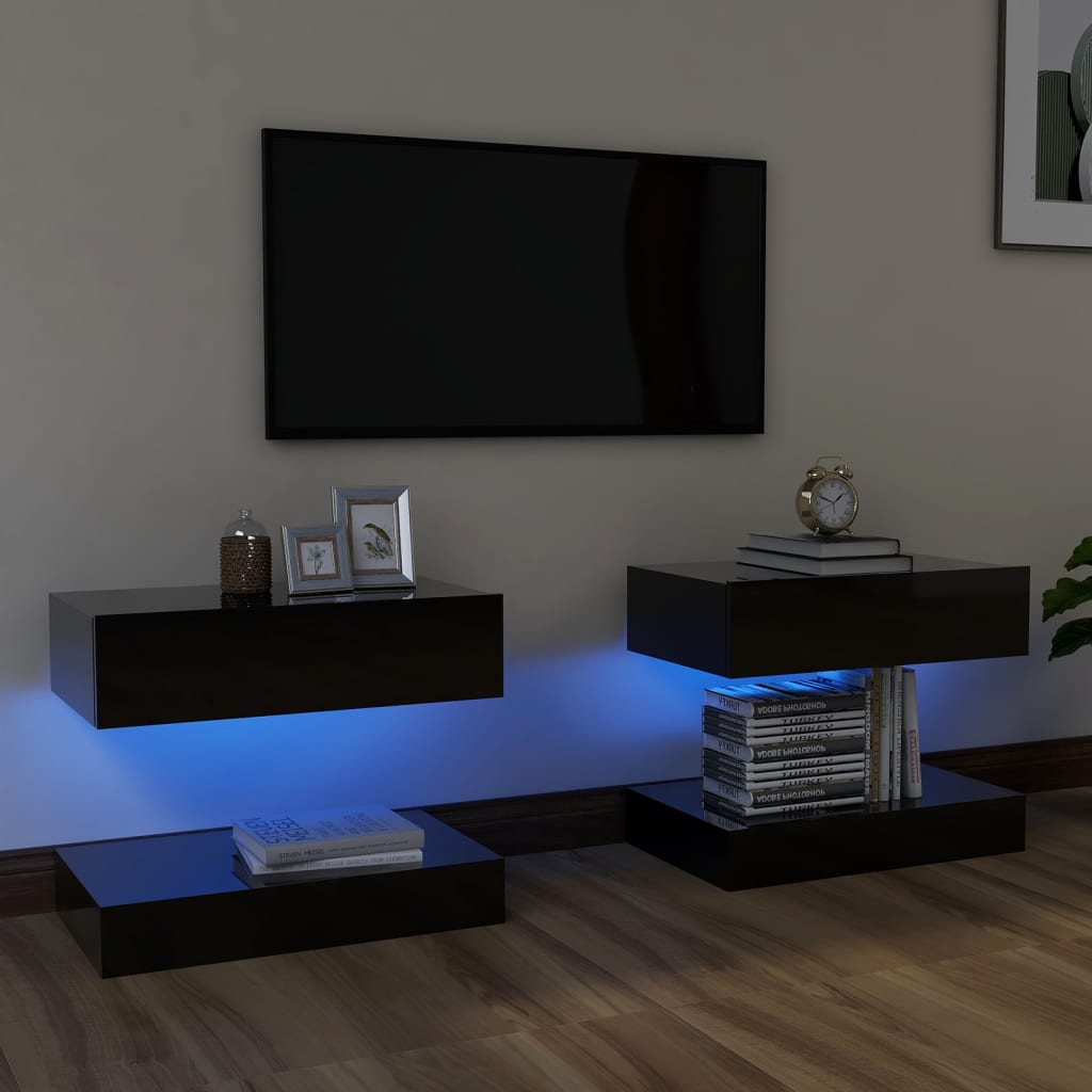 vidaXL TV-benker med LED-lys 2 stk høyglans svart 60x35 cm