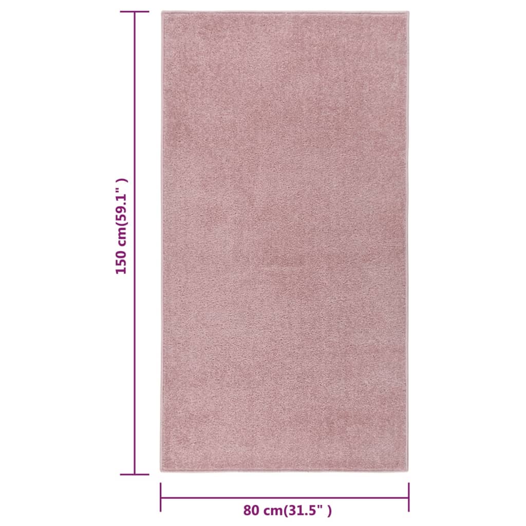vidaXL Teppe med kort luv 80x150 cm rosa