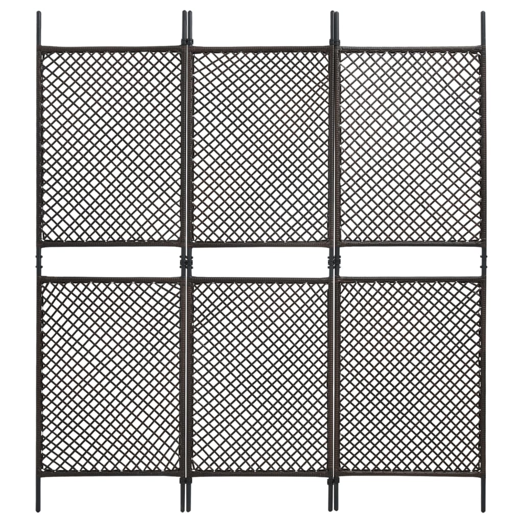vidaXL Romdeler med 3 paneler polyrotting 180x200 cm brun
