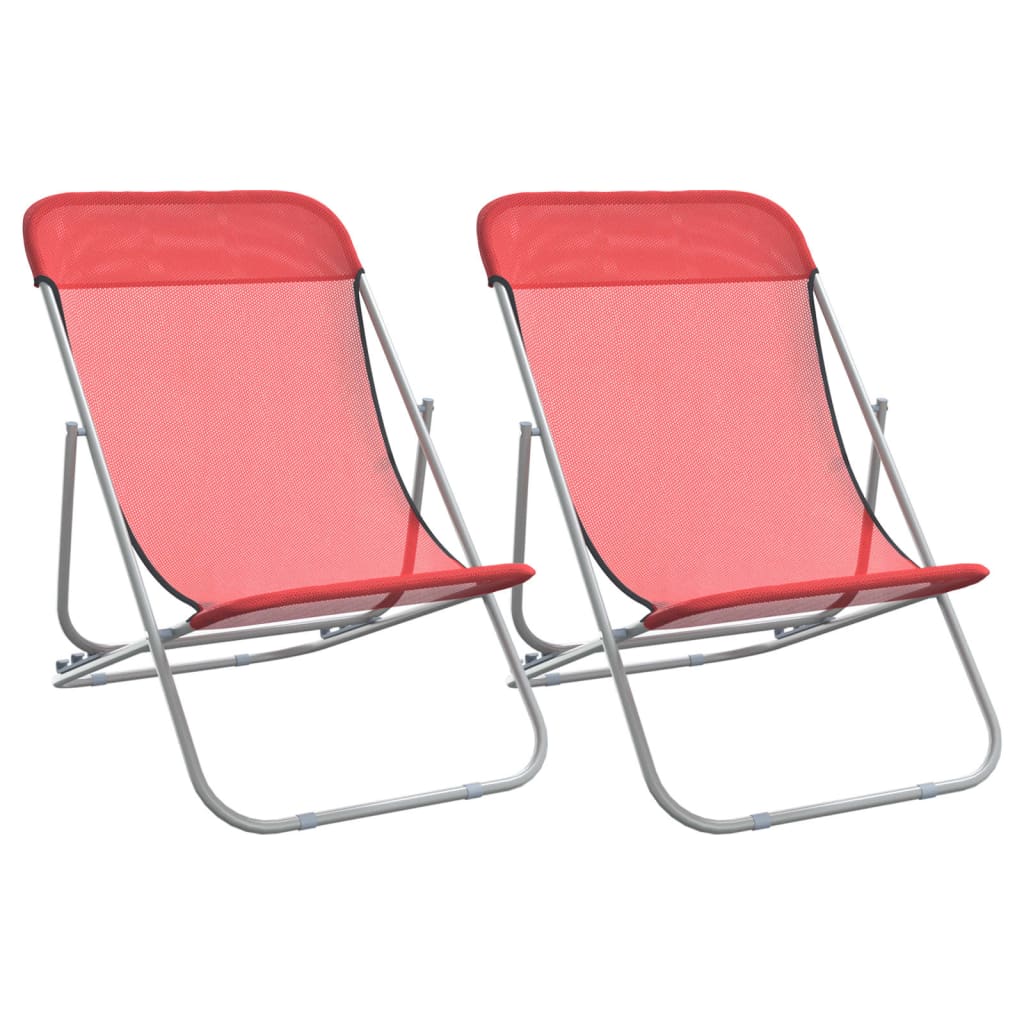 vidaXL Foldbare strandstoler 2 stk rød textilene og pulverlakkert stål