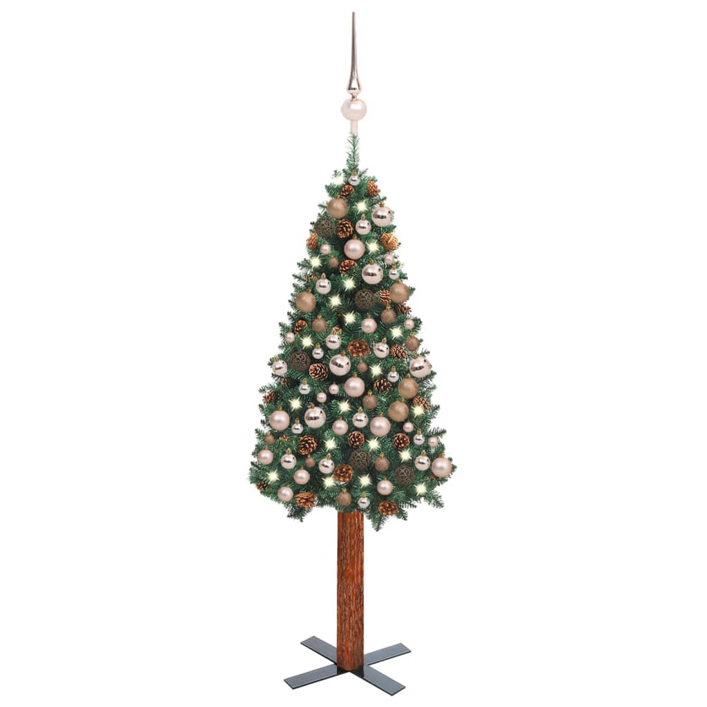 vidaXL Forhåndsbelyst slankt juletre med kulesett grønn 180 cm PVC