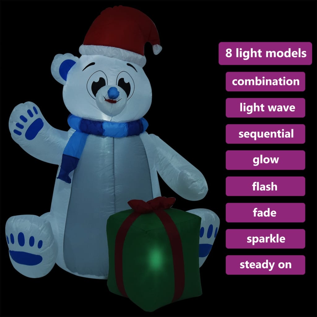 vidaXL Oppblåsbar juleisbjørn LED innendørs og utendørs 1,8 m