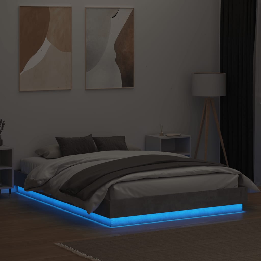 vidaXL Sengeramme med LED-lys betonggrå 120x200 cm