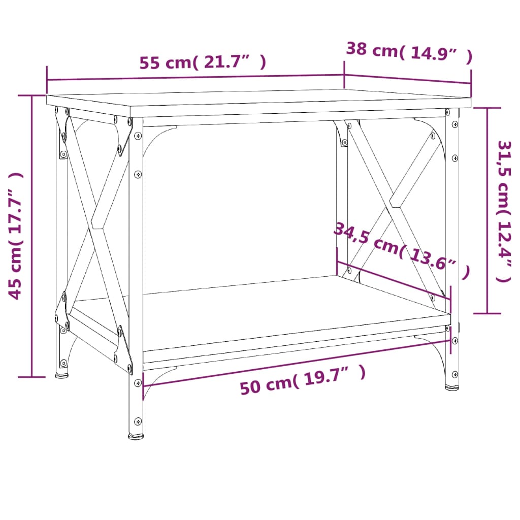 vidaXL Sidebord grå sonoma 55x38x45 cm konstruert tre