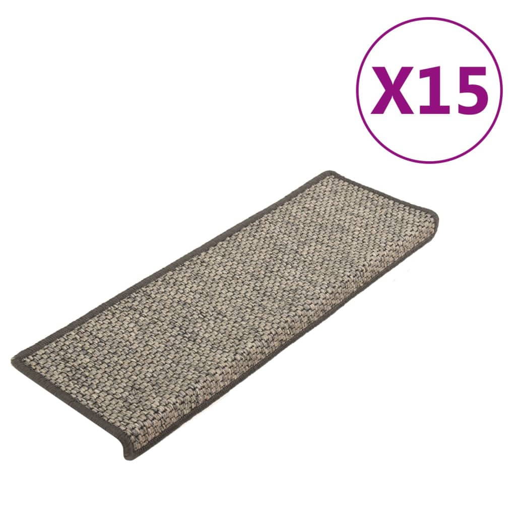 vidaXL Selvklebende trappematter sisal 15 stk 65x21x4 cm grå og beige